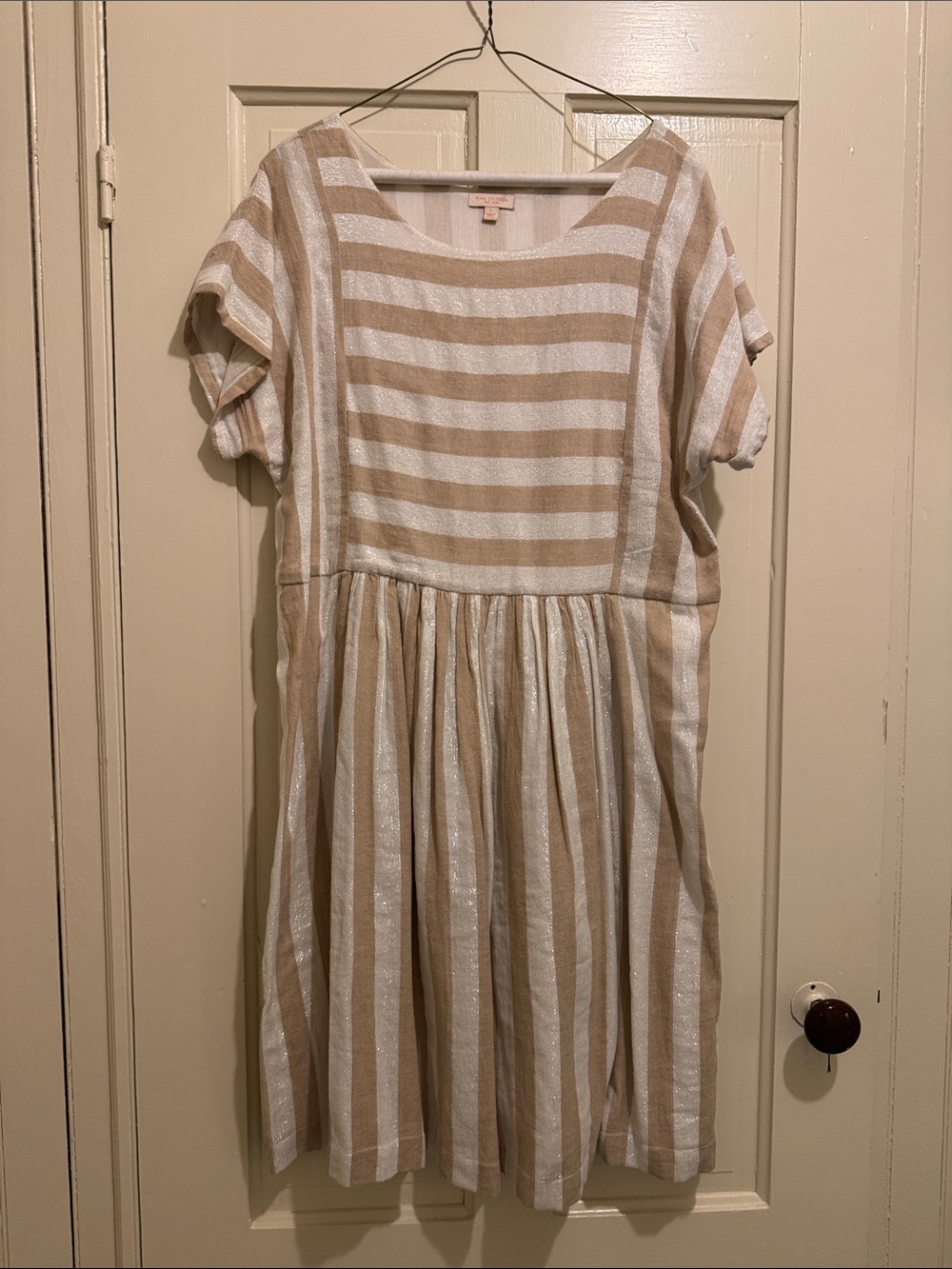 Pink chicken women’s Striped Beige and White metallic Dress